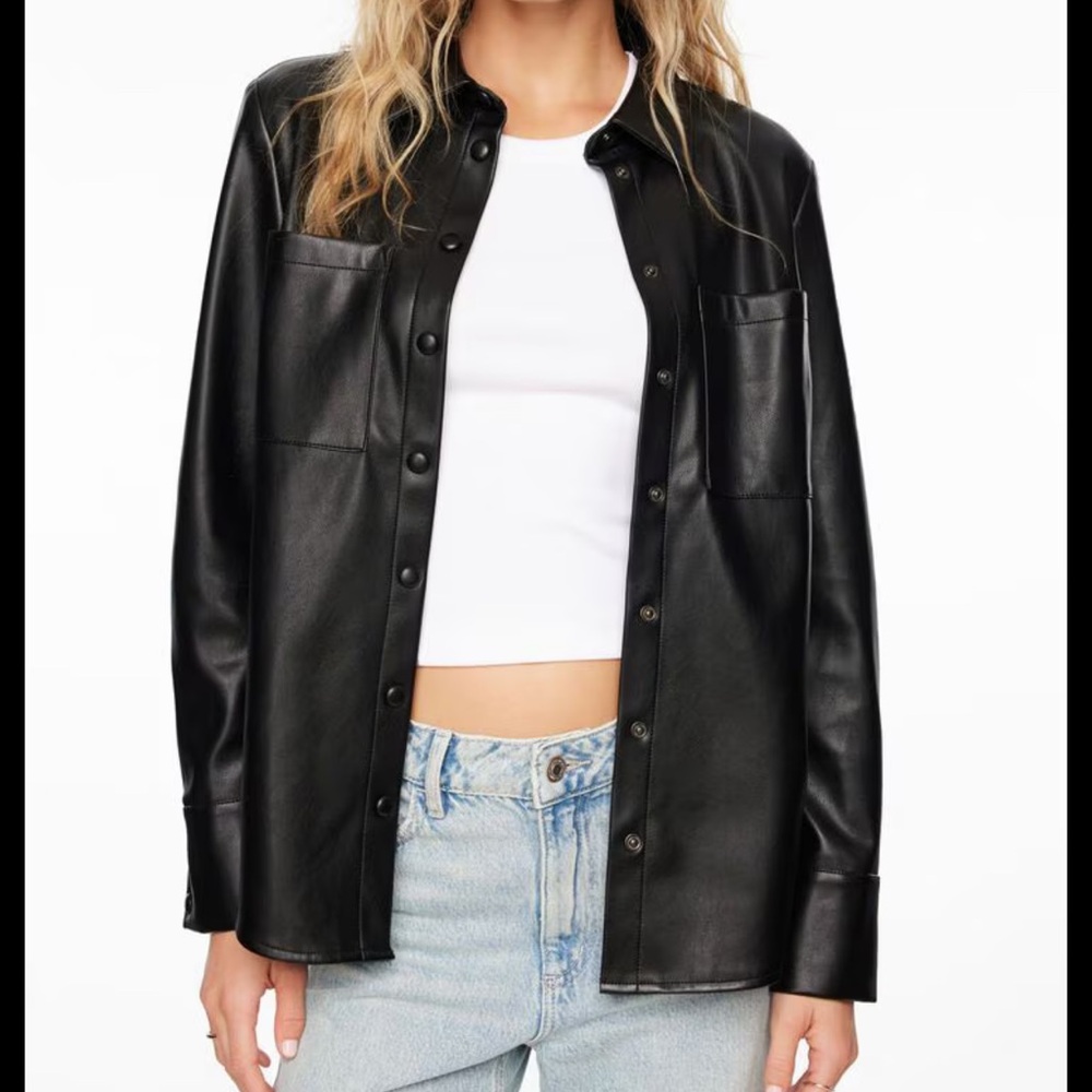 Dynamite Black Leather Button-Up Jacket